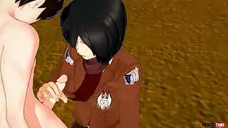 Shingeki no Kyojin Hentai - Mikasa jerks off Eren, and then he fucks her - Asian Japanese Manga Anime Hentai 3D Porn